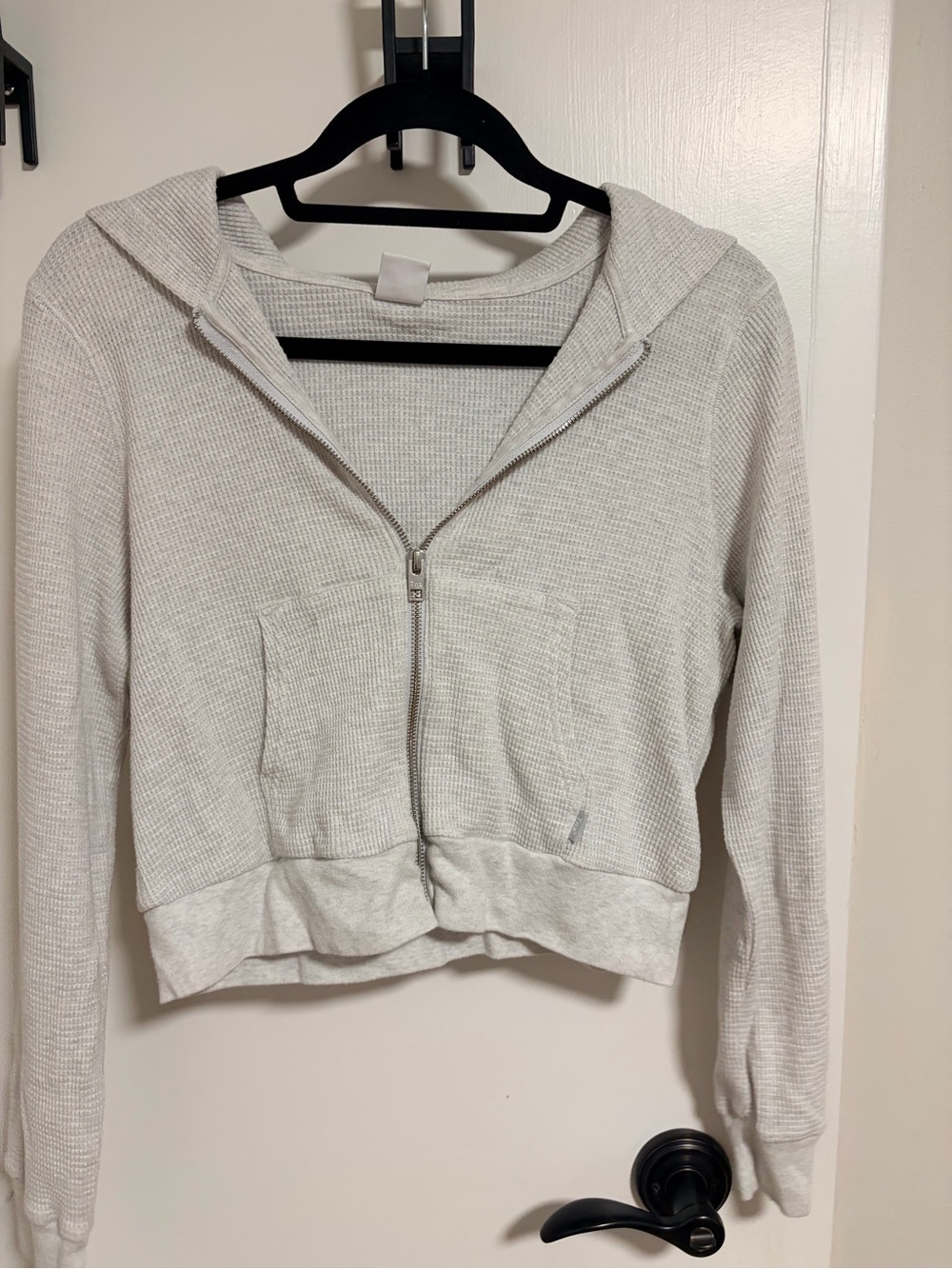 TNA Light Gray Waffle-Knit Zip Hoodie